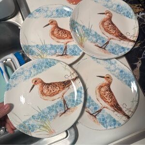 Pier 1 Blue and Brown Sandpiper Side Plates Set